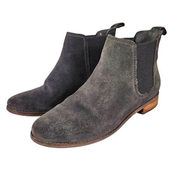Toms Ella Grey Suede Leather Comfort Moto Ankle Booties Chelsea Boot Shoes 7 - Picture 3 of 12